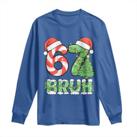 Funny 67 Bruh Christmas Long Sleeve Shirt Candy Cane and Xmas Tree Six Seven Meme Holiday Lights - Wonder Print Shop