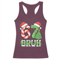 Funny 67 Bruh Christmas Racerback Tank Top Candy Cane and Xmas Tree Six Seven Meme Holiday Lights - Wonder Print Shop