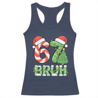 Funny 67 Bruh Christmas Racerback Tank Top Candy Cane and Xmas Tree Six Seven Meme Holiday Lights - Wonder Print Shop