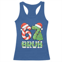 Funny 67 Bruh Christmas Racerback Tank Top Candy Cane and Xmas Tree Six Seven Meme Holiday Lights - Wonder Print Shop