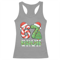 Funny 67 Bruh Christmas Racerback Tank Top Candy Cane and Xmas Tree Six Seven Meme Holiday Lights - Wonder Print Shop