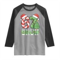 Funny 67 Bruh Christmas Raglan Shirt Candy Cane and Xmas Tree Six Seven Meme Holiday Lights - Wonder Print Shop