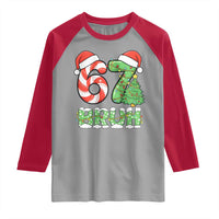 Funny 67 Bruh Christmas Raglan Shirt Candy Cane and Xmas Tree Six Seven Meme Holiday Lights - Wonder Print Shop