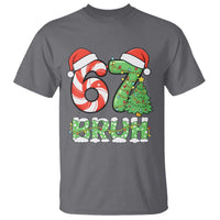 Funny 67 Bruh Christmas T Shirt Candy Cane and Xmas Tree Six Seven Meme Holiday Lights - Wonder Print Shop