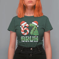 Funny 67 Bruh Christmas T Shirt For Women Candy Cane and Xmas Tree Six Seven Meme Holiday Lights - Wonder Print Shop