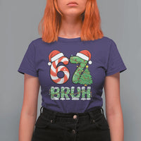 Funny 67 Bruh Christmas T Shirt For Women Candy Cane and Xmas Tree Six Seven Meme Holiday Lights - Wonder Print Shop