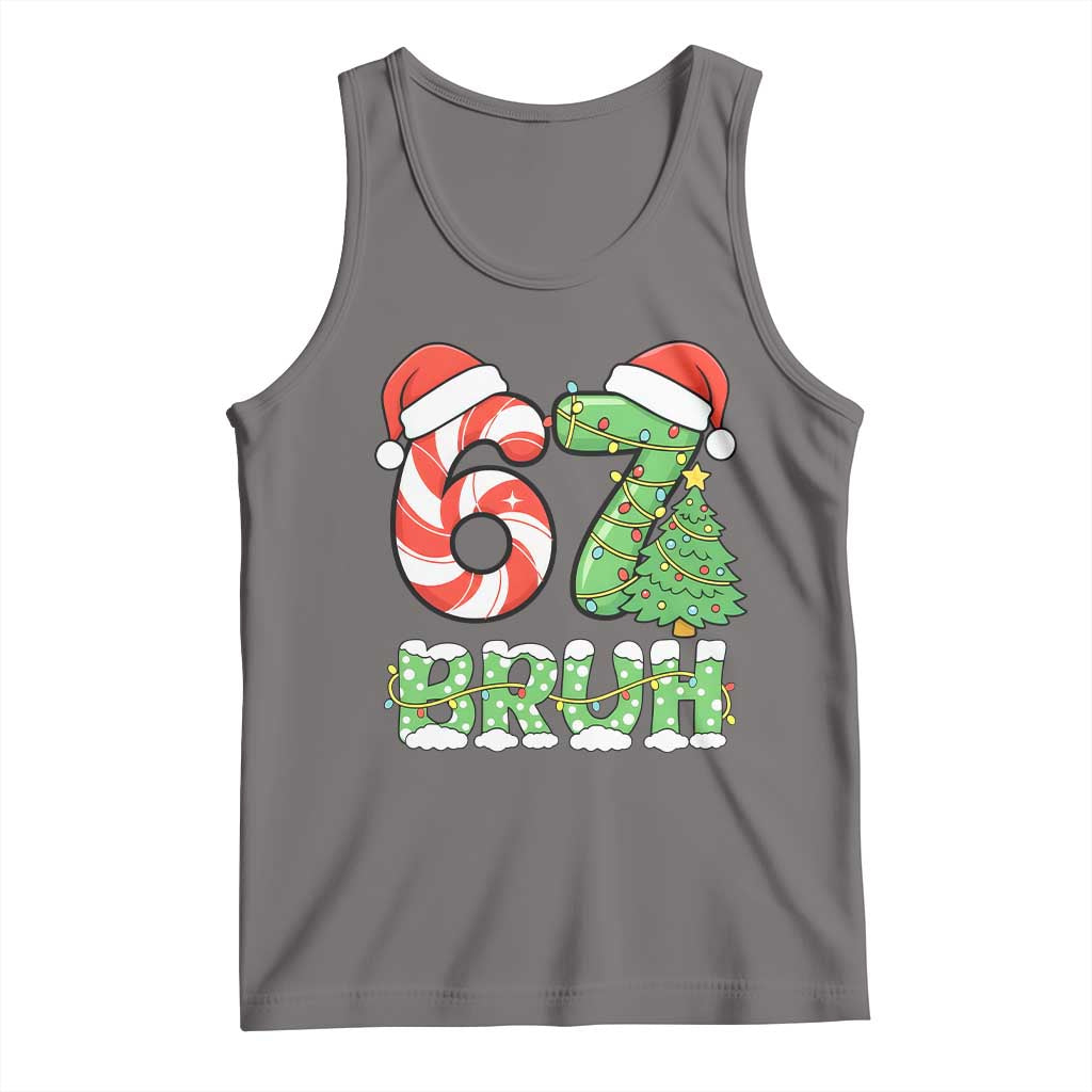 Funny 67 Bruh Christmas Tank Top Candy Cane and Xmas Tree Six Seven Meme Holiday Lights - Wonder Print Shop