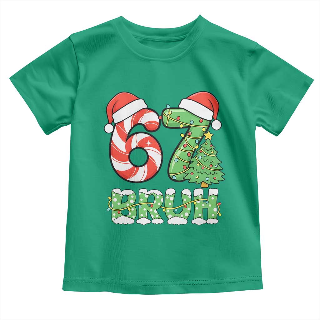 Funny 67 Bruh Christmas Toddler T Shirt Candy Cane and Xmas Tree Six Seven Meme Holiday Lights - Wonder Print Shop