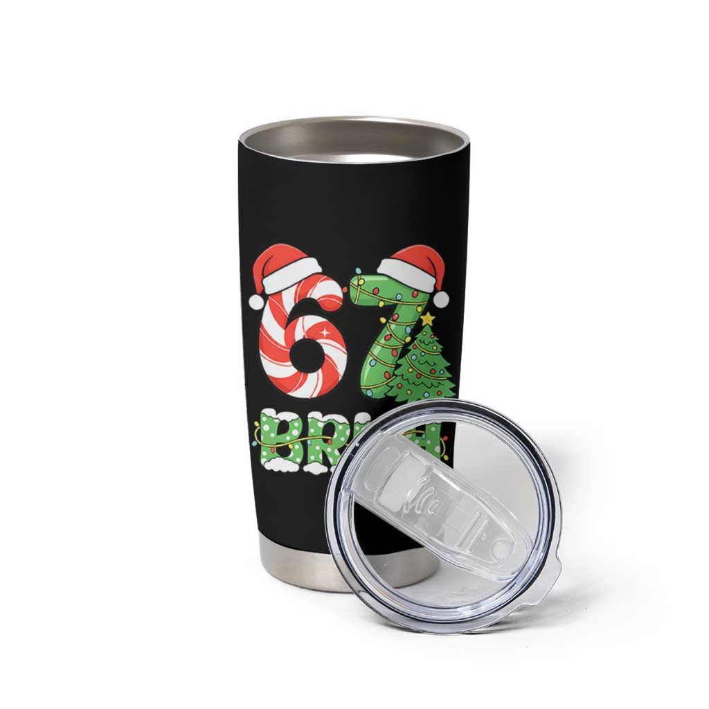 Funny 67 Bruh Christmas Tumbler Cup Candy Cane and Xmas Tree Six Seven Meme Holiday Lights - Wonder Print Shop