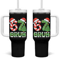 Funny 67 Bruh Christmas Tumbler With Handle Candy Cane and Xmas Tree Six Seven Meme Holiday Lights - Wonder Print Shop