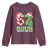 Funny 67 Bruh Christmas Youth Sweatshirt Candy Cane and Xmas Tree Six Seven Meme Holiday Lights - Wonder Print Shop