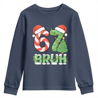 Funny 67 Bruh Christmas Youth Sweatshirt Candy Cane and Xmas Tree Six Seven Meme Holiday Lights - Wonder Print Shop