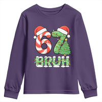 Funny 67 Bruh Christmas Youth Sweatshirt Candy Cane and Xmas Tree Six Seven Meme Holiday Lights - Wonder Print Shop