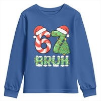 Funny 67 Bruh Christmas Youth Sweatshirt Candy Cane and Xmas Tree Six Seven Meme Holiday Lights - Wonder Print Shop