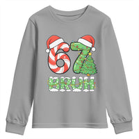 Funny 67 Bruh Christmas Youth Sweatshirt Candy Cane and Xmas Tree Six Seven Meme Holiday Lights - Wonder Print Shop
