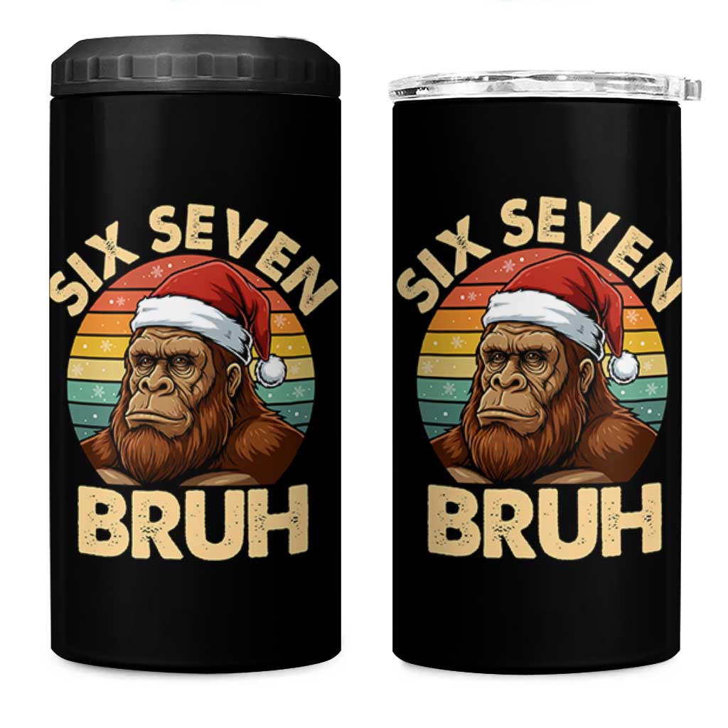 Six Seven Bruh Meme Christmas Bigfoot 4 in 1 Can Cooler Tumbler 67 Sasquatch Santa Retro Holiday - Wonder Print Shop