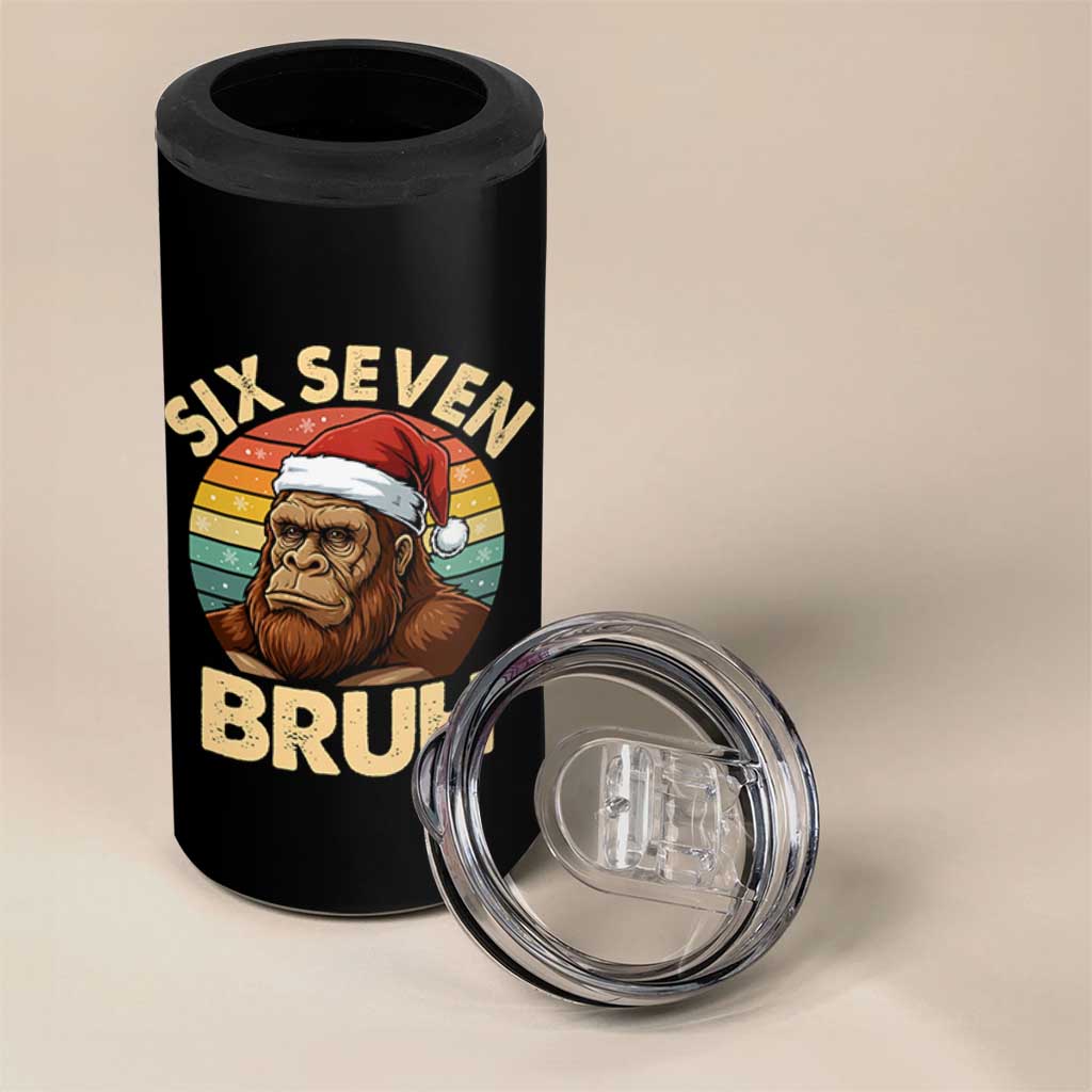 Six Seven Bruh Meme Christmas Bigfoot 4 in 1 Can Cooler Tumbler 67 Sasquatch Santa Retro Holiday - Wonder Print Shop