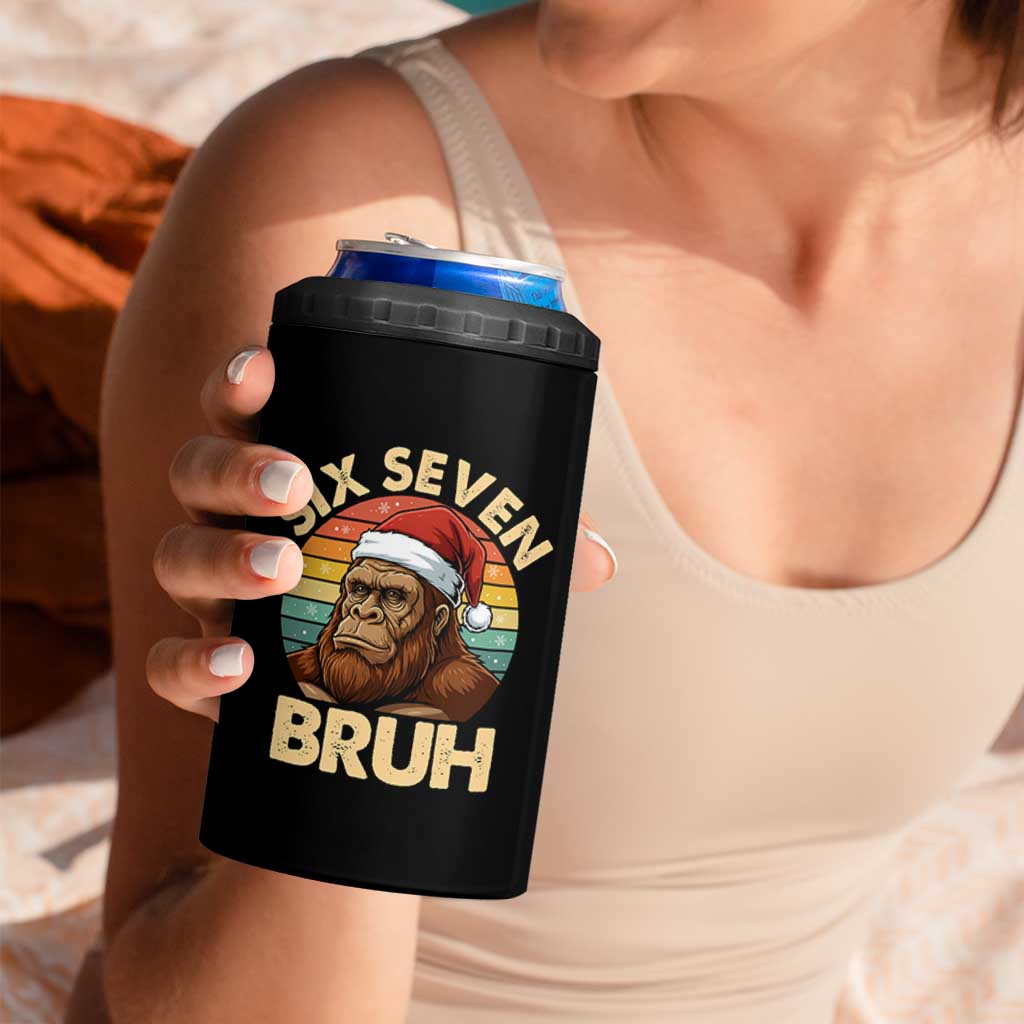 Six Seven Bruh Meme Christmas Bigfoot 4 in 1 Can Cooler Tumbler 67 Sasquatch Santa Retro Holiday - Wonder Print Shop