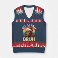 Six Seven Bruh Meme Xmas Bigfoot V-Neck Knit Sweater Vest 67 Sasquatch Santa Retro Holiday - Wonder Print Shop