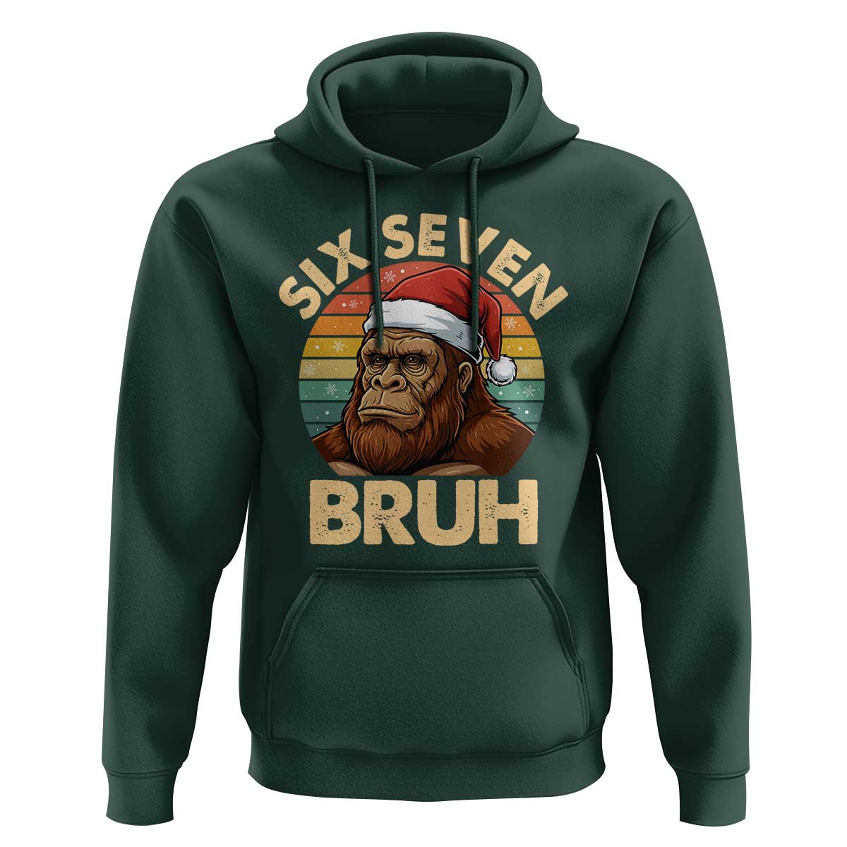 Six Seven Bruh Meme Christmas Bigfoot Hoodie 67 Sasquatch Santa Retro Holiday - Wonder Print Shop