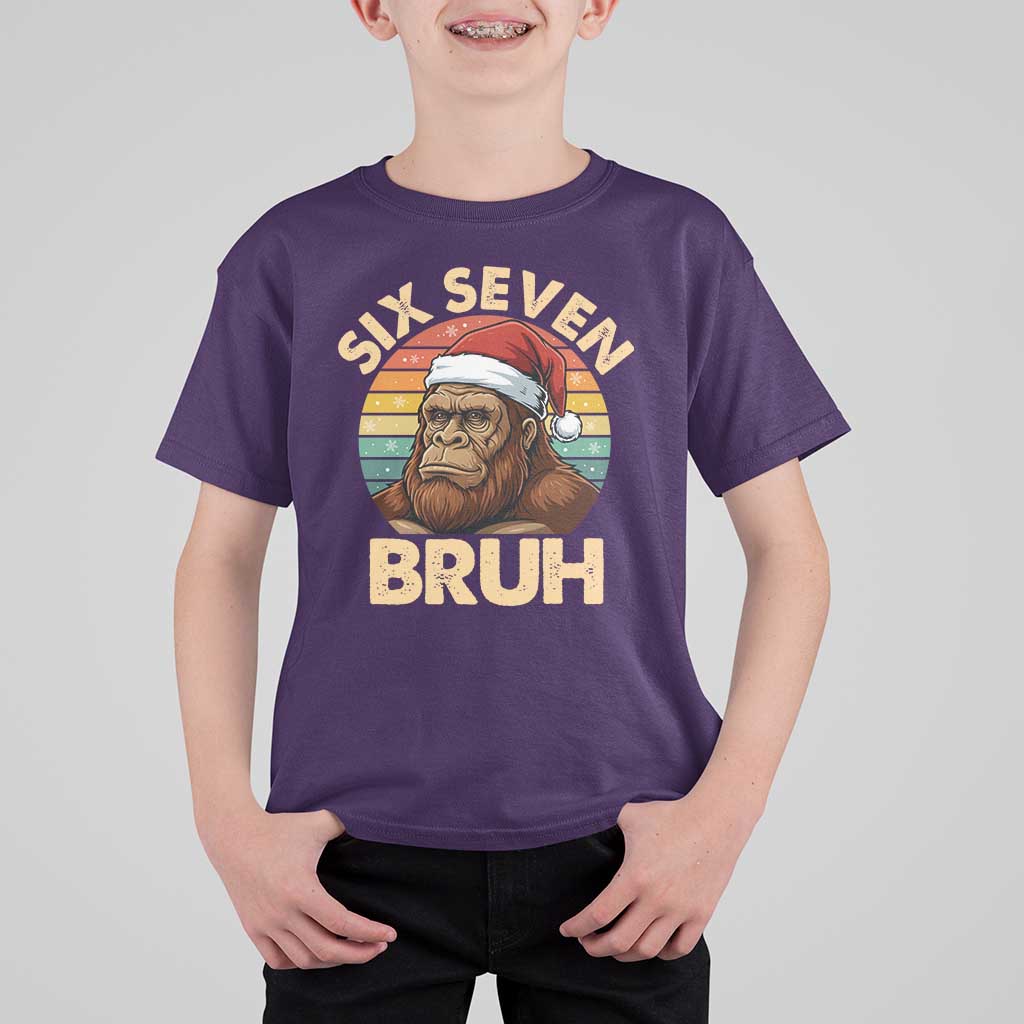 Six Seven Bruh Meme Christmas Bigfoot T Shirt For Kid 67 Sasquatch Santa Retro Holiday - Wonder Print Shop