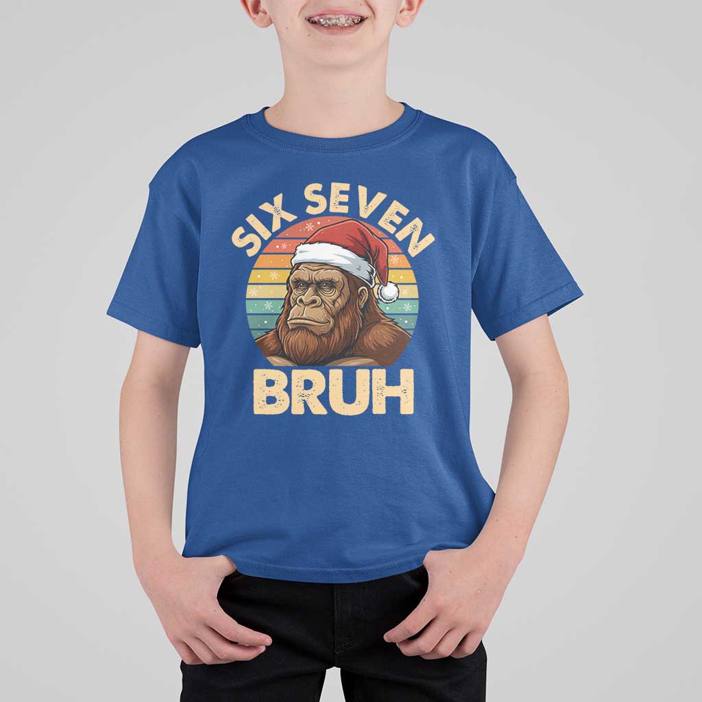 Six Seven Bruh Meme Christmas Bigfoot T Shirt For Kid 67 Sasquatch Santa Retro Holiday - Wonder Print Shop