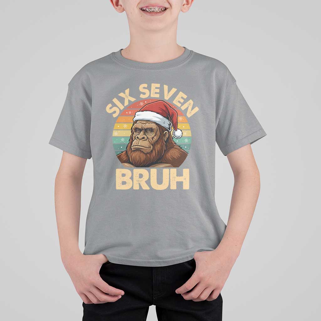Six Seven Bruh Meme Christmas Bigfoot T Shirt For Kid 67 Sasquatch Santa Retro Holiday - Wonder Print Shop