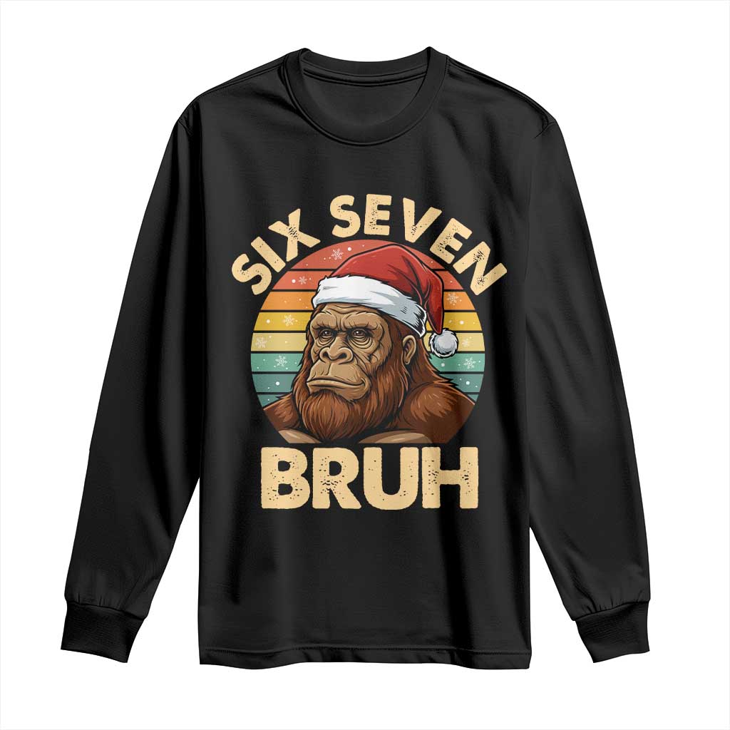 Six Seven Bruh Meme Christmas Bigfoot Long Sleeve Shirt 67 Sasquatch Santa Retro Holiday - Wonder Print Shop