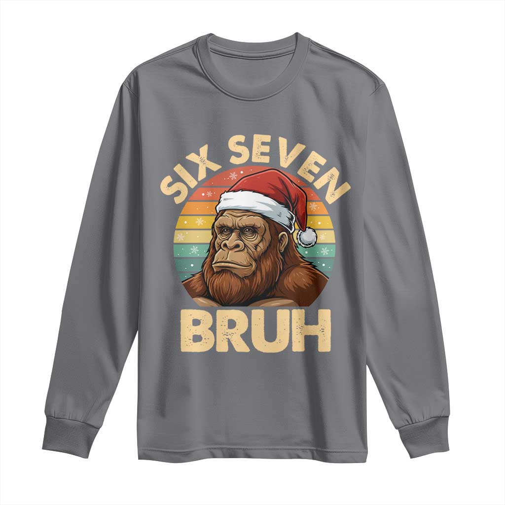Six Seven Bruh Meme Christmas Bigfoot Long Sleeve Shirt 67 Sasquatch Santa Retro Holiday - Wonder Print Shop