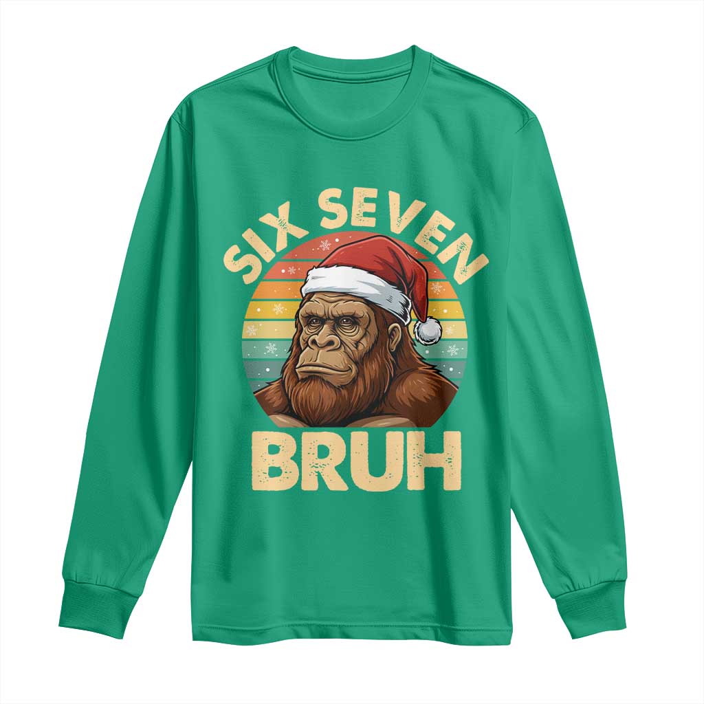 Six Seven Bruh Meme Christmas Bigfoot Long Sleeve Shirt 67 Sasquatch Santa Retro Holiday - Wonder Print Shop