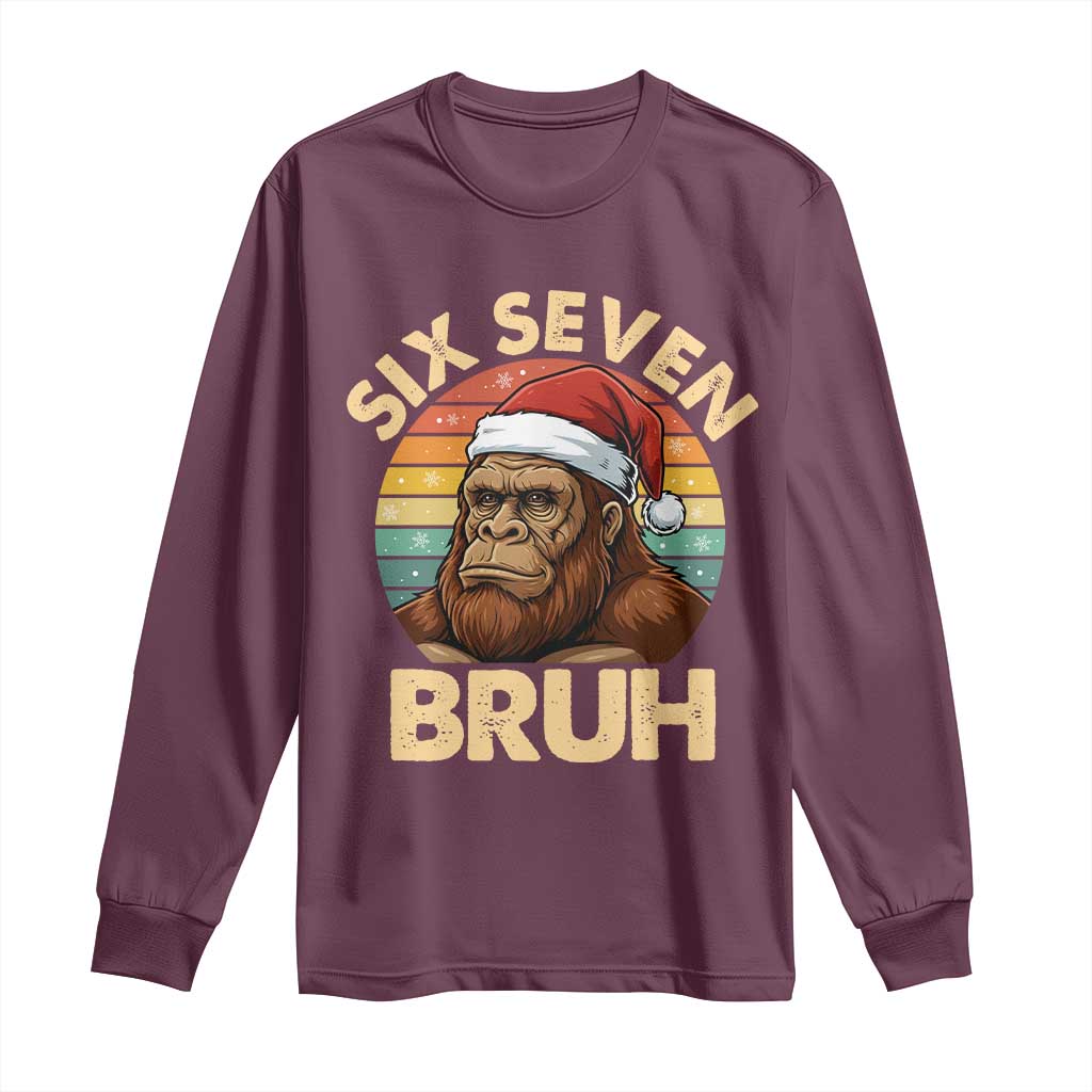 Six Seven Bruh Meme Christmas Bigfoot Long Sleeve Shirt 67 Sasquatch Santa Retro Holiday - Wonder Print Shop