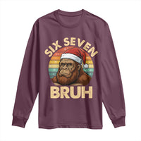 Six Seven Bruh Meme Christmas Bigfoot Long Sleeve Shirt 67 Sasquatch Santa Retro Holiday - Wonder Print Shop