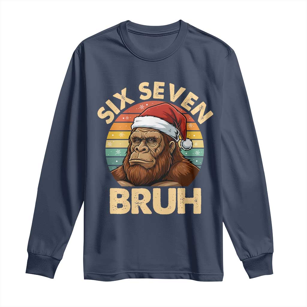 Six Seven Bruh Meme Christmas Bigfoot Long Sleeve Shirt 67 Sasquatch Santa Retro Holiday - Wonder Print Shop