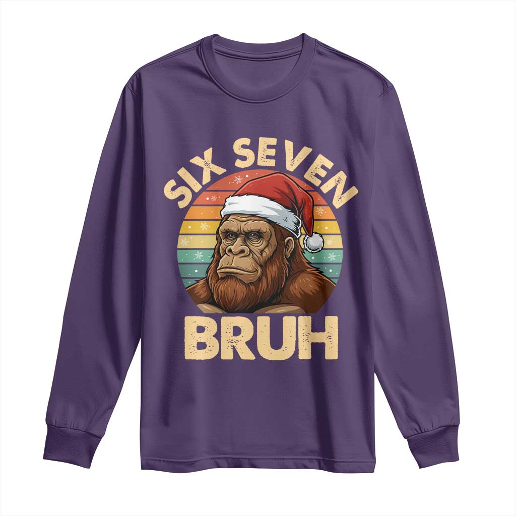 Six Seven Bruh Meme Christmas Bigfoot Long Sleeve Shirt 67 Sasquatch Santa Retro Holiday - Wonder Print Shop