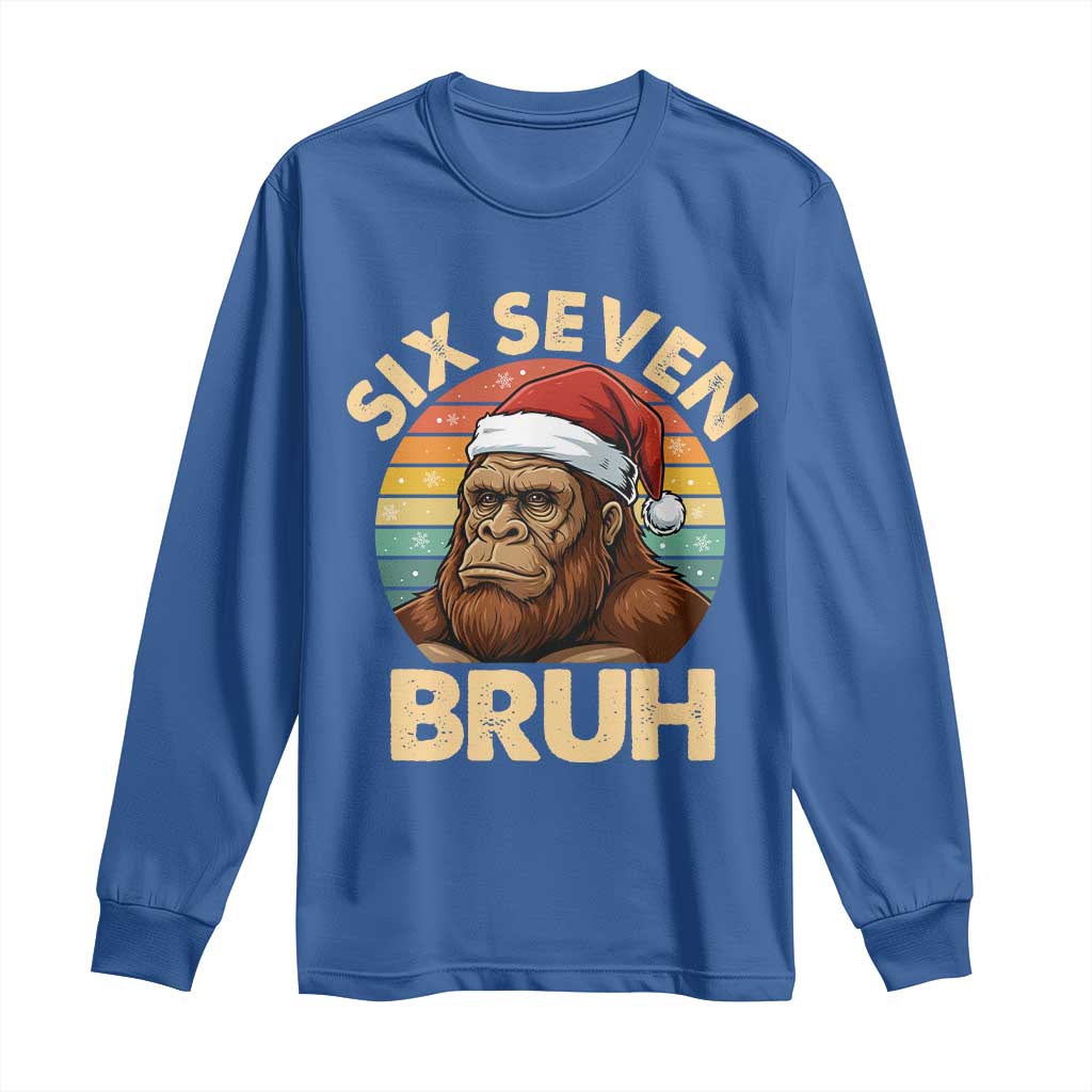 Six Seven Bruh Meme Christmas Bigfoot Long Sleeve Shirt 67 Sasquatch Santa Retro Holiday - Wonder Print Shop