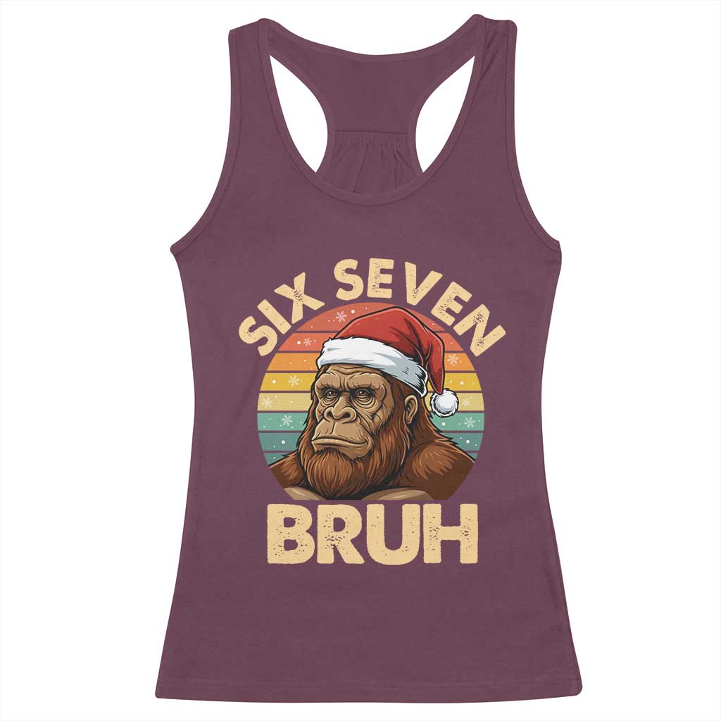 Six Seven Bruh Meme Christmas Bigfoot Racerback Tank Top 67 Sasquatch Santa Retro Holiday - Wonder Print Shop
