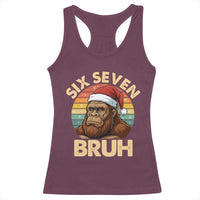 Six Seven Bruh Meme Christmas Bigfoot Racerback Tank Top 67 Sasquatch Santa Retro Holiday - Wonder Print Shop