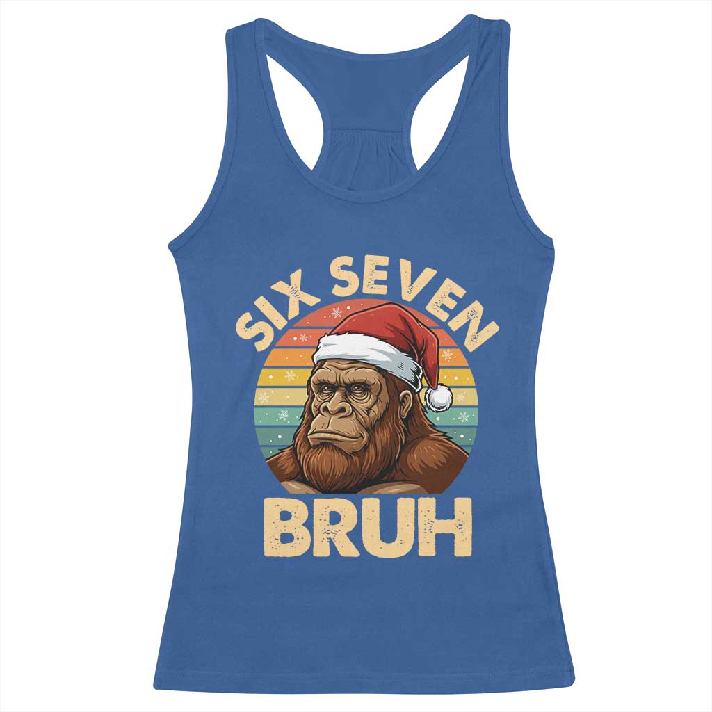 Six Seven Bruh Meme Christmas Bigfoot Racerback Tank Top 67 Sasquatch Santa Retro Holiday - Wonder Print Shop