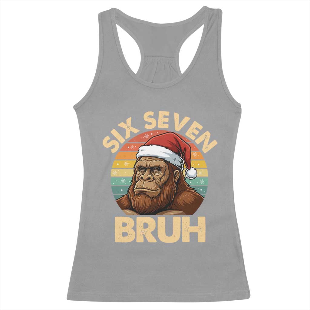 Six Seven Bruh Meme Christmas Bigfoot Racerback Tank Top 67 Sasquatch Santa Retro Holiday - Wonder Print Shop