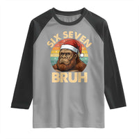 Six Seven Bruh Meme Christmas Bigfoot Raglan Shirt 67 Sasquatch Santa Retro Holiday - Wonder Print Shop