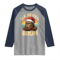 Six Seven Bruh Meme Christmas Bigfoot Raglan Shirt 67 Sasquatch Santa Retro Holiday - Wonder Print Shop