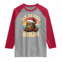 Six Seven Bruh Meme Christmas Bigfoot Raglan Shirt 67 Sasquatch Santa Retro Holiday - Wonder Print Shop