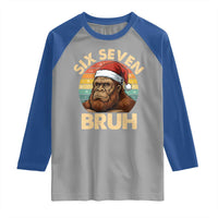 Six Seven Bruh Meme Christmas Bigfoot Raglan Shirt 67 Sasquatch Santa Retro Holiday - Wonder Print Shop