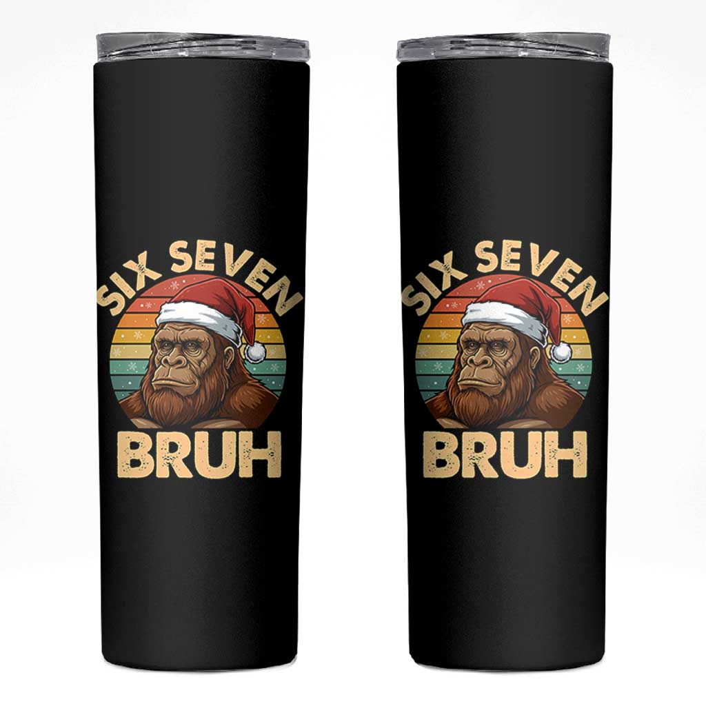 Six Seven Bruh Meme Christmas Bigfoot Skinny Tumbler 67 Sasquatch Santa Retro Holiday - Wonder Print Shop