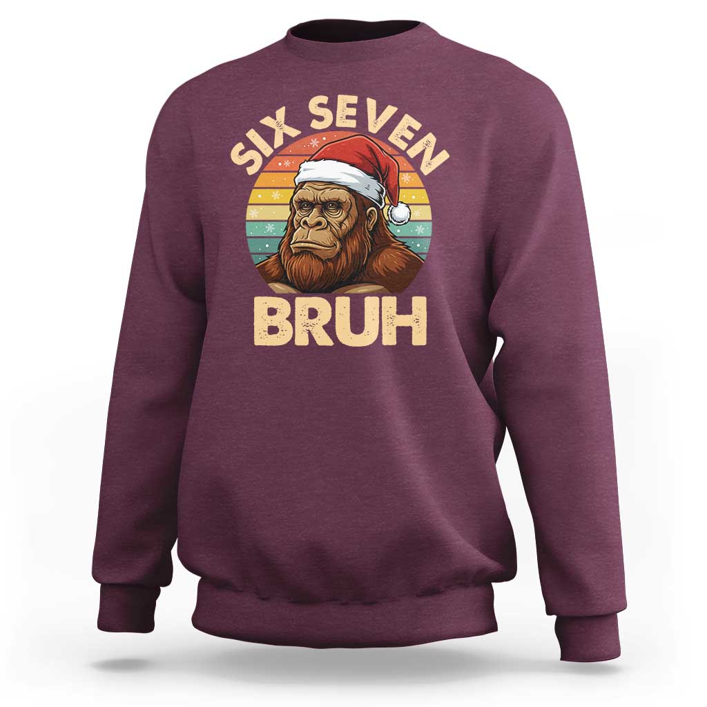 Six Seven Bruh Meme Christmas Bigfoot Sweatshirt 67 Sasquatch Santa Retro Holiday - Wonder Print Shop