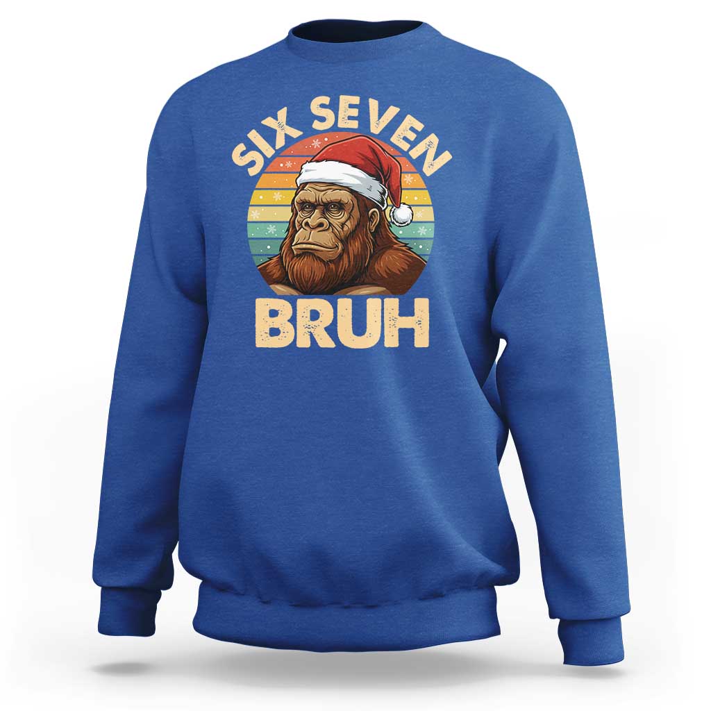 Six Seven Bruh Meme Christmas Bigfoot Sweatshirt 67 Sasquatch Santa Retro Holiday - Wonder Print Shop