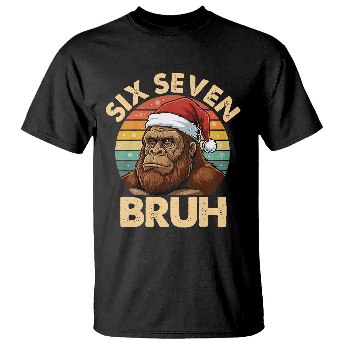 Six Seven Bruh Meme Christmas Bigfoot T Shirt 67 Sasquatch Santa Retro Holiday - Wonder Print Shop