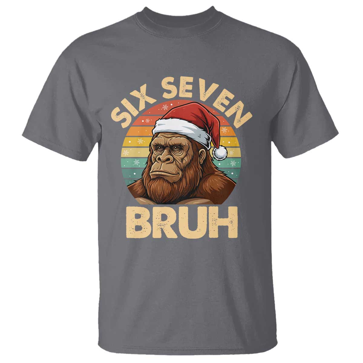 Six Seven Bruh Meme Christmas Bigfoot T Shirt 67 Sasquatch Santa Retro Holiday - Wonder Print Shop