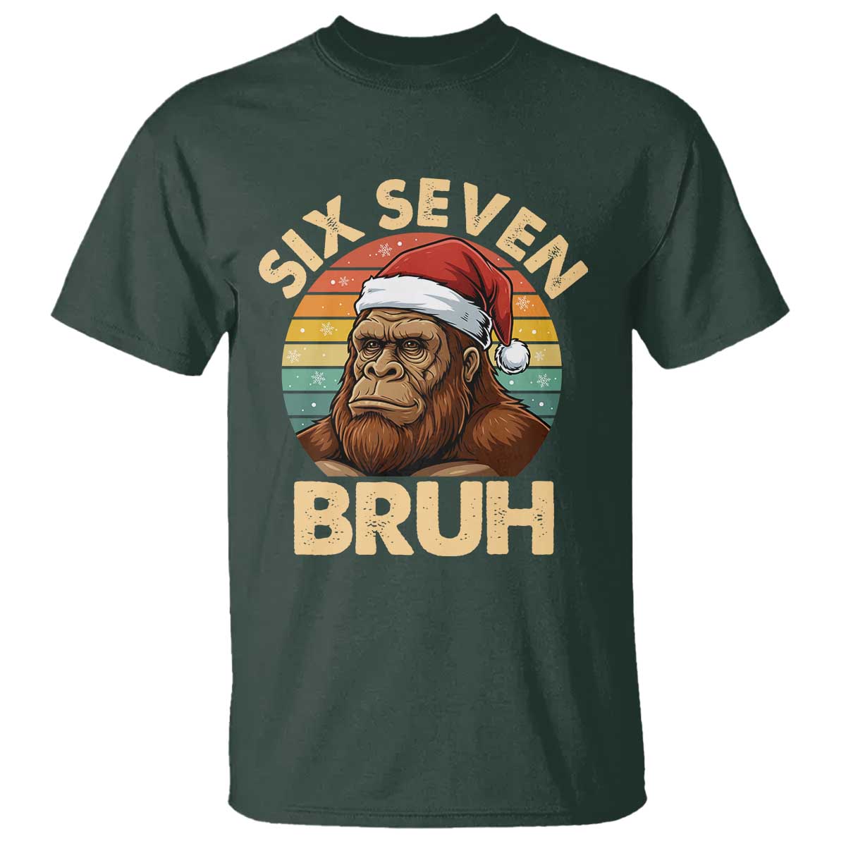 Six Seven Bruh Meme Christmas Bigfoot T Shirt 67 Sasquatch Santa Retro Holiday - Wonder Print Shop
