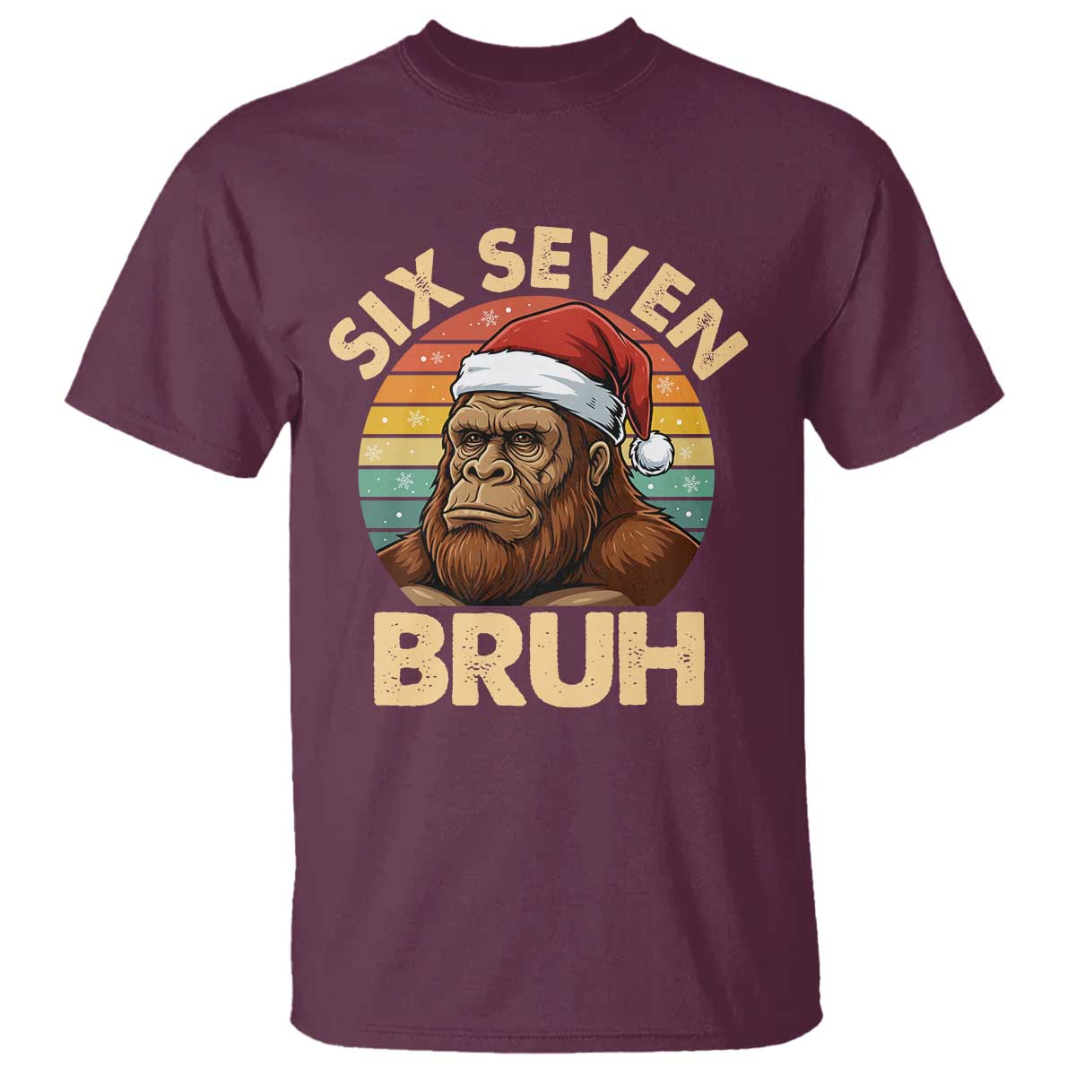 Six Seven Bruh Meme Christmas Bigfoot T Shirt 67 Sasquatch Santa Retro Holiday - Wonder Print Shop